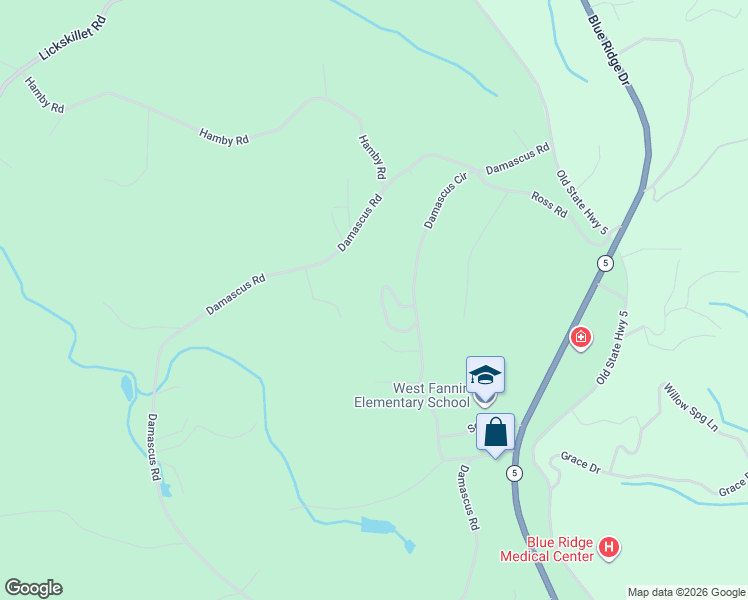 map of restaurants, bars, coffee shops, grocery stores, and more near 106 Sunset Circle in Blue Ridge