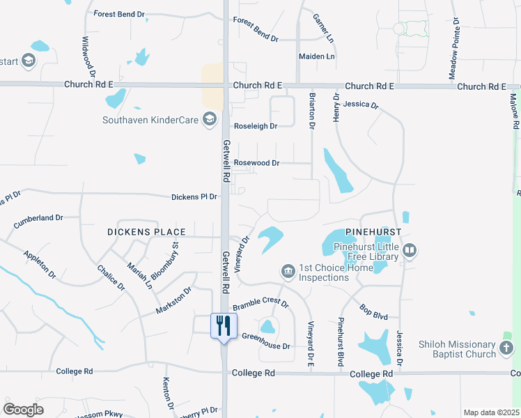 map of restaurants, bars, coffee shops, grocery stores, and more near 3157 Jade Lane in Southaven