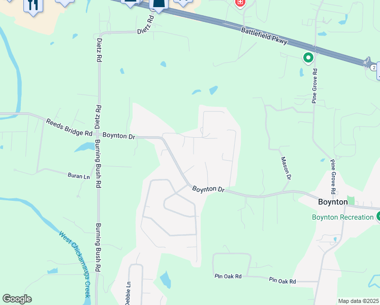 map of restaurants, bars, coffee shops, grocery stores, and more near 178 Pursley Drive in Ringgold