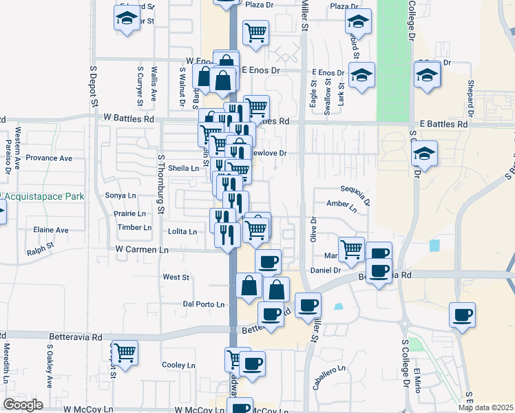 map of restaurants, bars, coffee shops, grocery stores, and more near 1860 S Broadway in Santa Maria