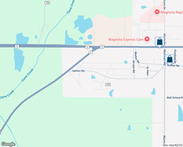 map of restaurants, bars, coffee shops, grocery stores, and more near 3888-3938 Gaines Road in Corinth