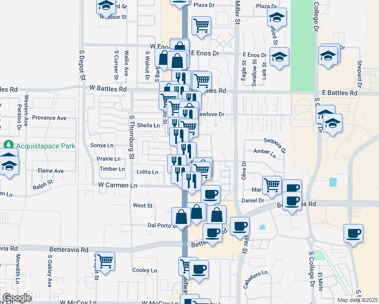 map of restaurants, bars, coffee shops, grocery stores, and more near 1860 S Broadway in Santa Maria