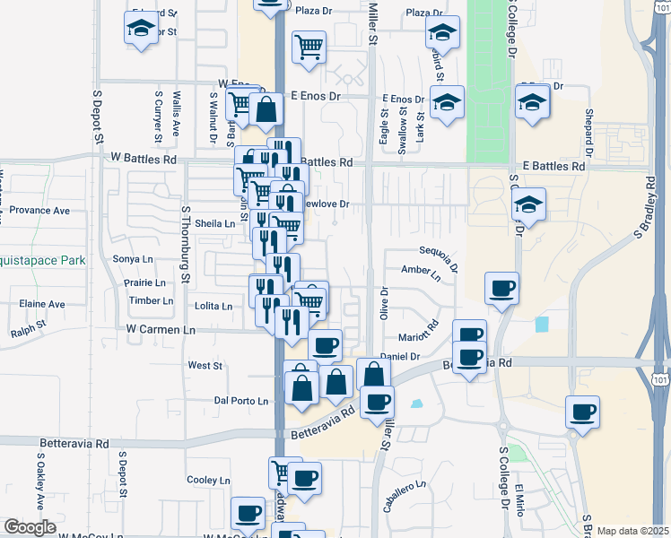 map of restaurants, bars, coffee shops, grocery stores, and more near 1779 McClelland Street in Santa Maria