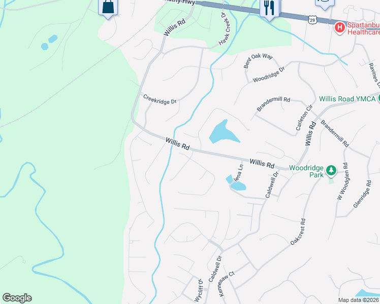 map of restaurants, bars, coffee shops, grocery stores, and more near 602 Cub Branch Drive in Spartanburg