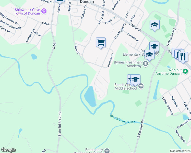 map of restaurants, bars, coffee shops, grocery stores, and more near 254 Christopher Street in Duncan