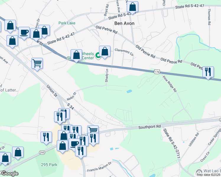 map of restaurants, bars, coffee shops, grocery stores, and more near 4 Lynwood Drive in Spartanburg