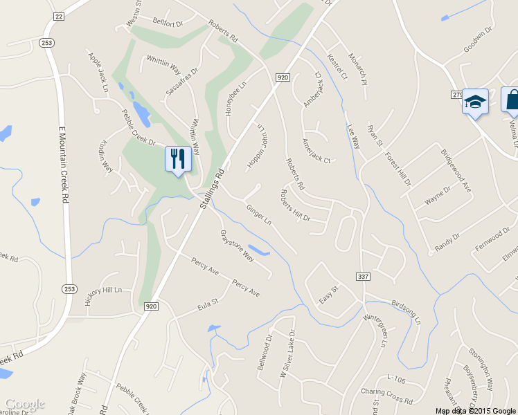 map of restaurants, bars, coffee shops, grocery stores, and more near 105 Ginger Lane in Taylors