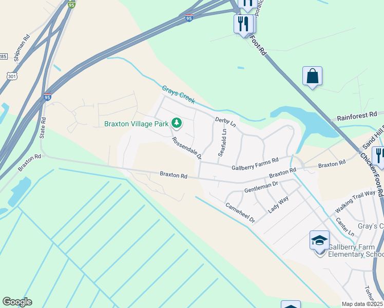map of restaurants, bars, coffee shops, grocery stores, and more near 508 Rossendale Drive in Hope Mills