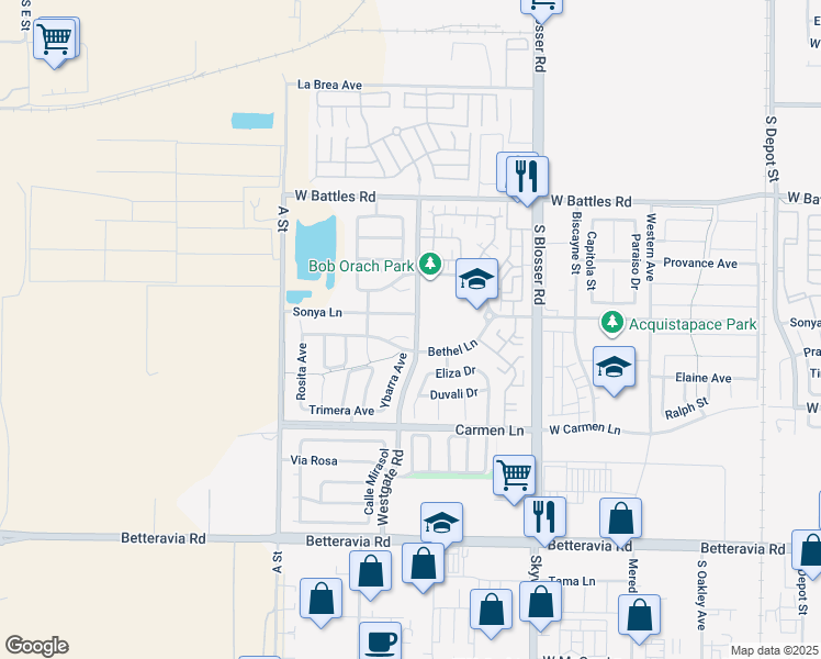 map of restaurants, bars, coffee shops, grocery stores, and more near 1403 Sabrina Court in Santa Maria