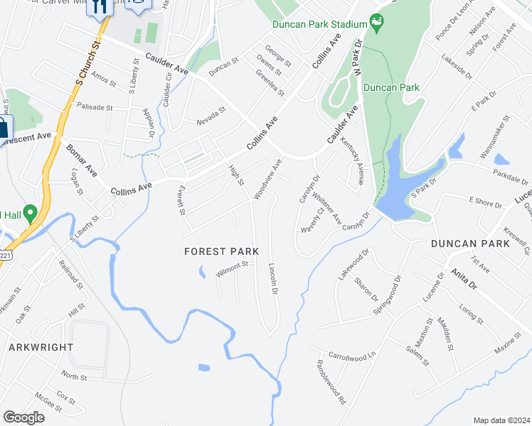 map of restaurants, bars, coffee shops, grocery stores, and more near 108 Lincoln Drive in Spartanburg