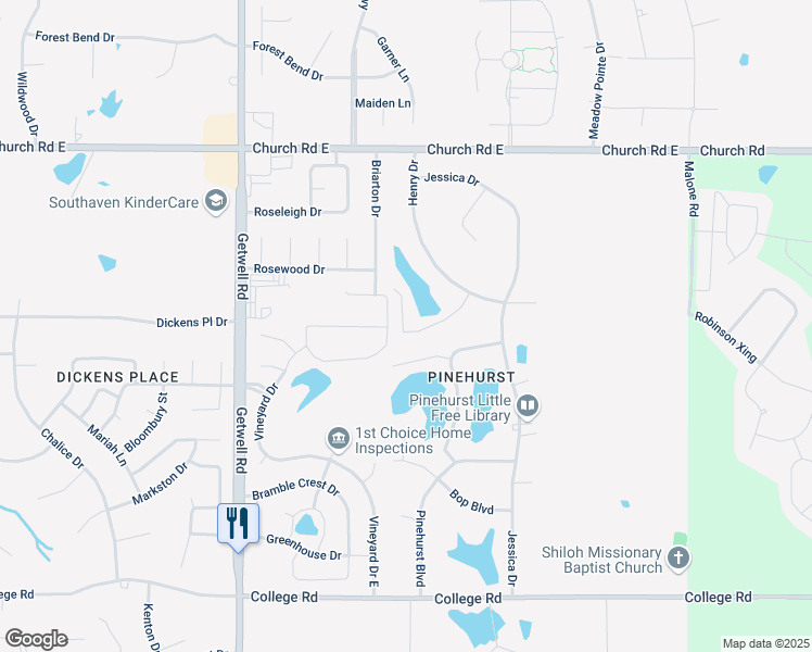 map of restaurants, bars, coffee shops, grocery stores, and more near 3412 Jacob Lane in Southaven