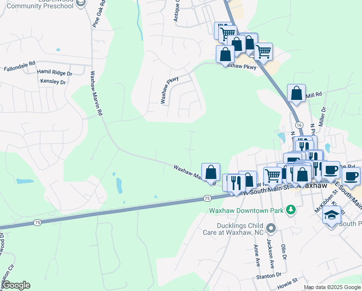 map of restaurants, bars, coffee shops, grocery stores, and more near 5325 Waxhaw-Marvin Rd in Waxhaw