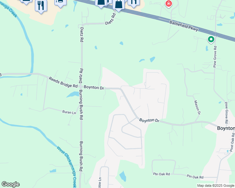 map of restaurants, bars, coffee shops, grocery stores, and more near 5261 Boynton Drive in Ringgold