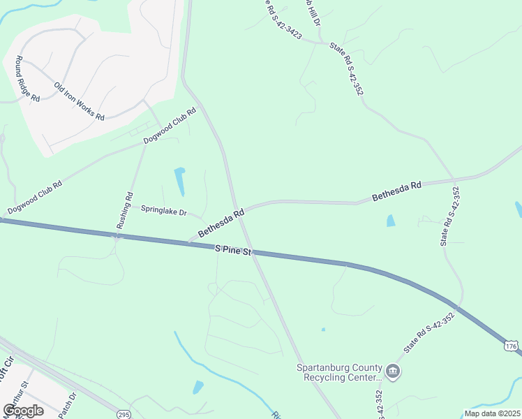 map of restaurants, bars, coffee shops, grocery stores, and more near 246 Bethesda Road in Spartanburg