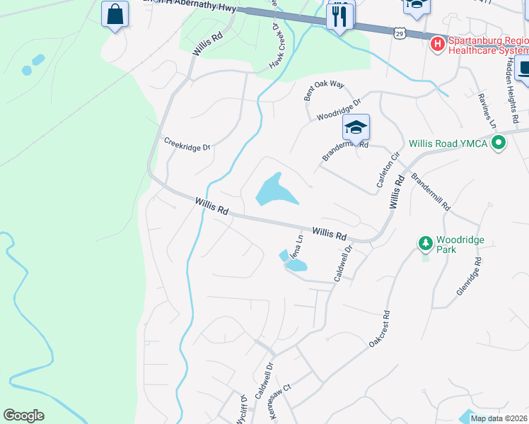 map of restaurants, bars, coffee shops, grocery stores, and more near 742 Willis Rd in Spartanburg