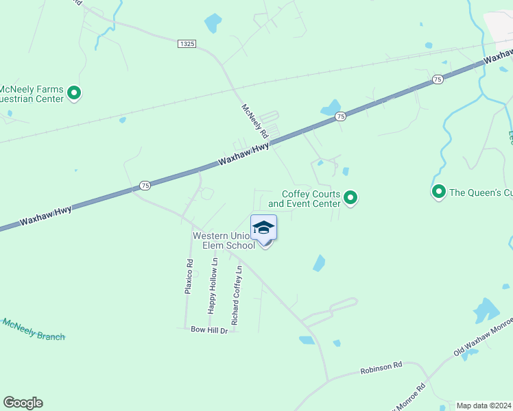 map of restaurants, bars, coffee shops, grocery stores, and more near 5220 Lee Massey Road in Waxhaw
