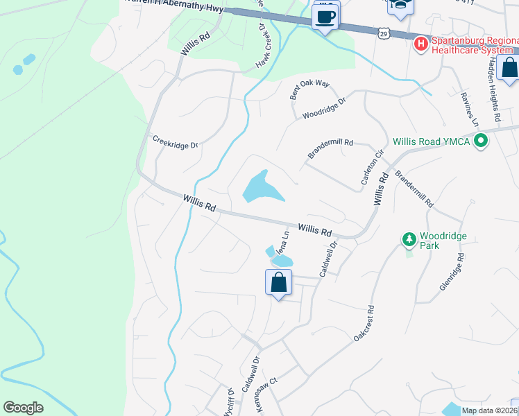 map of restaurants, bars, coffee shops, grocery stores, and more near 742 Willis Road in Spartanburg