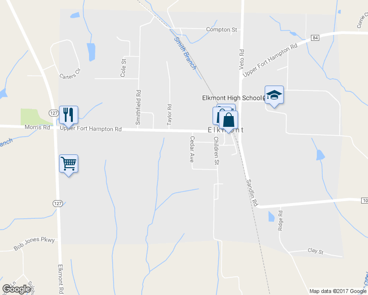 map of restaurants, bars, coffee shops, grocery stores, and more near 25405 Cedar Avenue in Elkmont