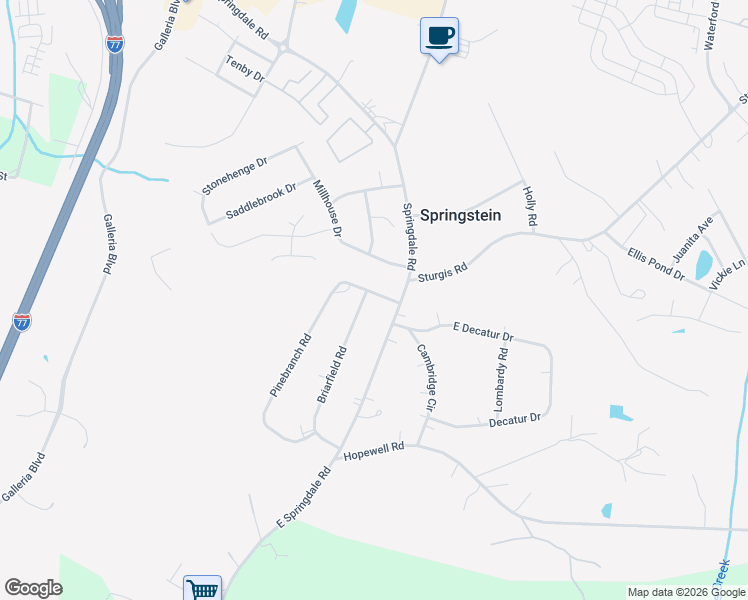 map of restaurants, bars, coffee shops, grocery stores, and more near 875 Springdale Road in Rock Hill