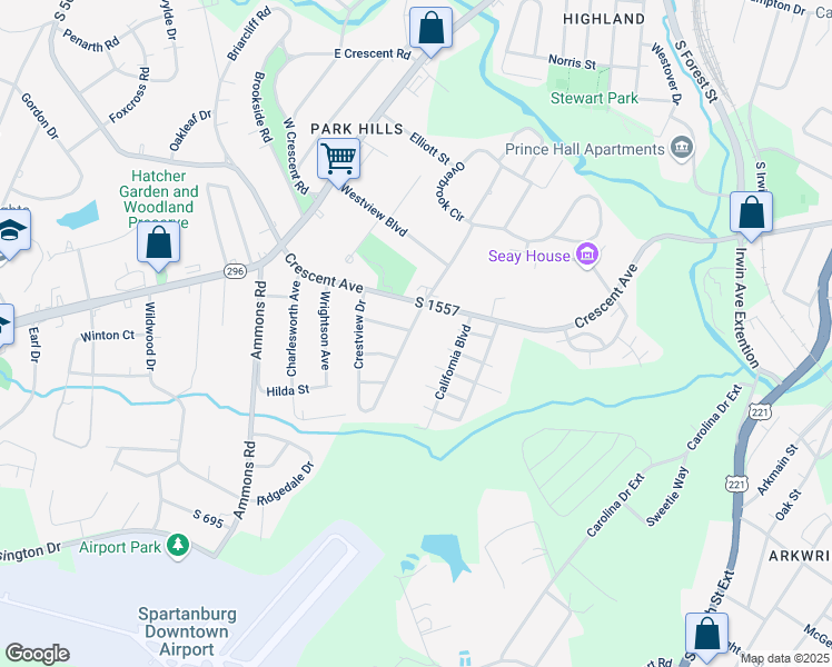 map of restaurants, bars, coffee shops, grocery stores, and more near 311 Crestview Drive in Spartanburg