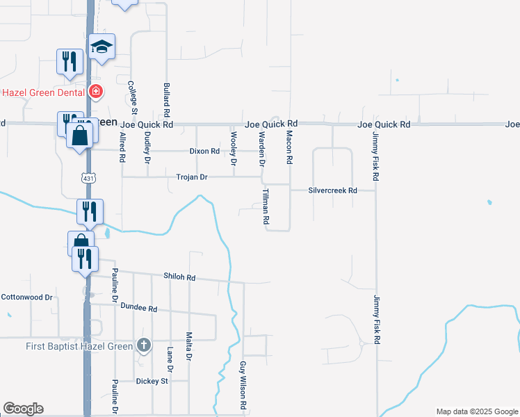 map of restaurants, bars, coffee shops, grocery stores, and more near 162 Tillman Road in Hazel Green