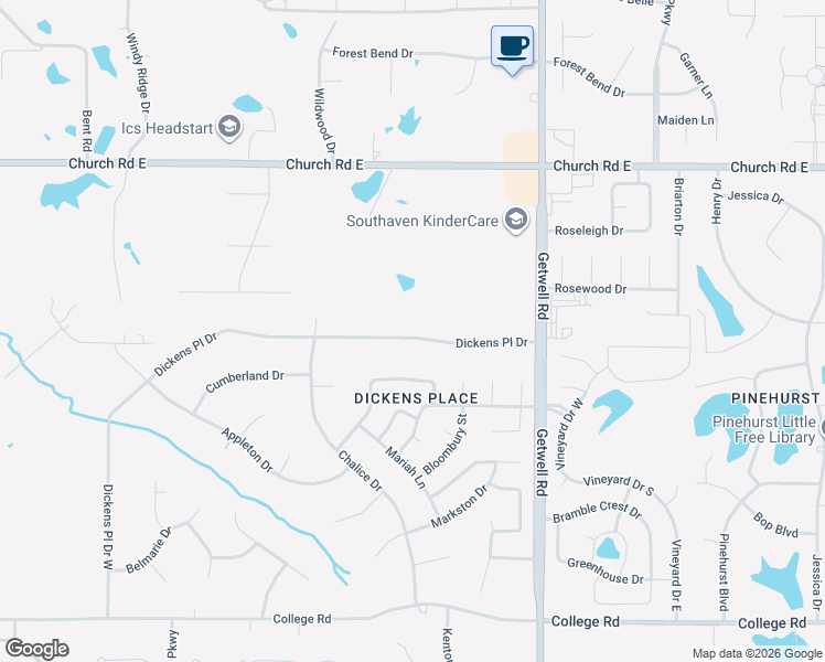 map of restaurants, bars, coffee shops, grocery stores, and more near 2735 Dickens Place Drive in Southaven