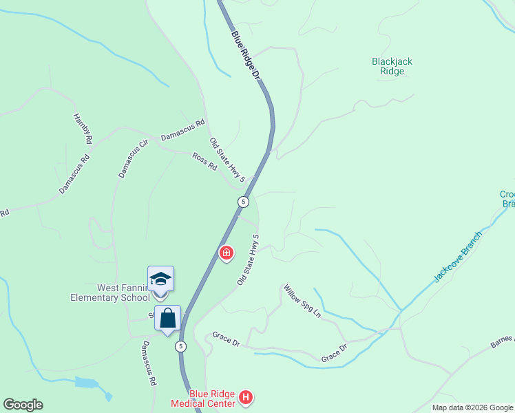 map of restaurants, bars, coffee shops, grocery stores, and more near 64 Kell Lane in Blue Ridge