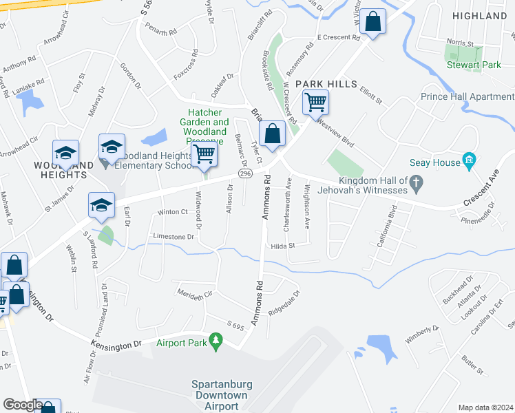 map of restaurants, bars, coffee shops, grocery stores, and more near 332 Ammons Road in Spartanburg