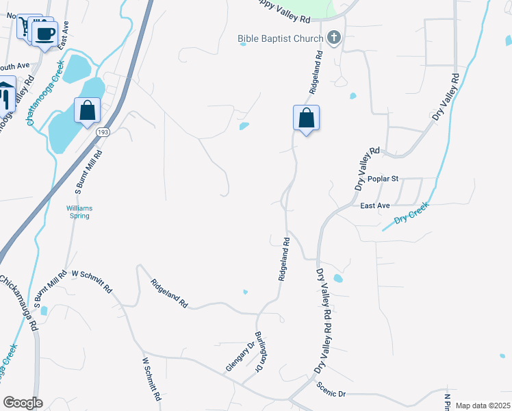 map of restaurants, bars, coffee shops, grocery stores, and more near 57 Ashley Lauren Lane in Rossville