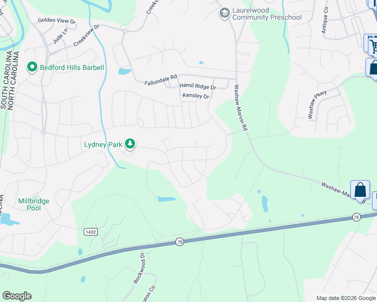 map of restaurants, bars, coffee shops, grocery stores, and more near 3001 Hamilton Mill Drive in Waxhaw