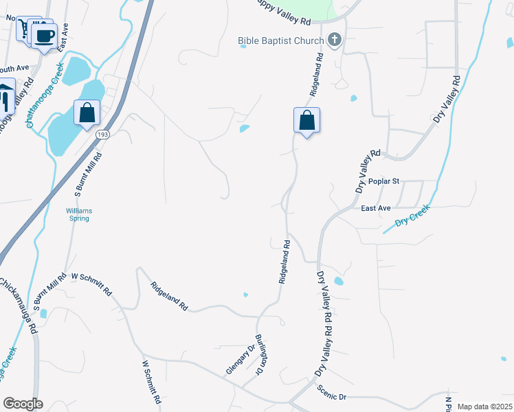 map of restaurants, bars, coffee shops, grocery stores, and more near 57 Ashley Lauren Lane in Rossville