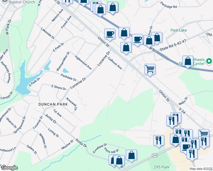 map of restaurants, bars, coffee shops, grocery stores, and more near 2040 Washington Road in Spartanburg