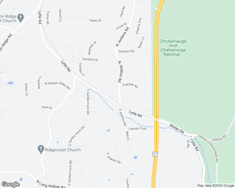 map of restaurants, bars, coffee shops, grocery stores, and more near 429 North Jenkins Road in Rossville