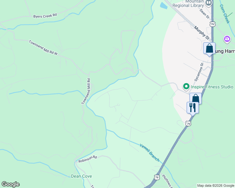 map of restaurants, bars, coffee shops, grocery stores, and more near 1371 Deerfield Road in Young Harris