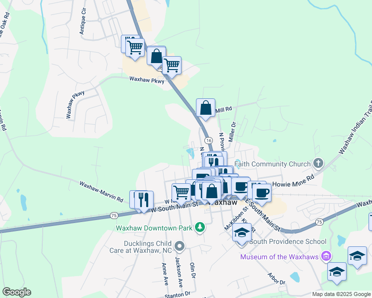 map of restaurants, bars, coffee shops, grocery stores, and more near 242 Price Street in Waxhaw