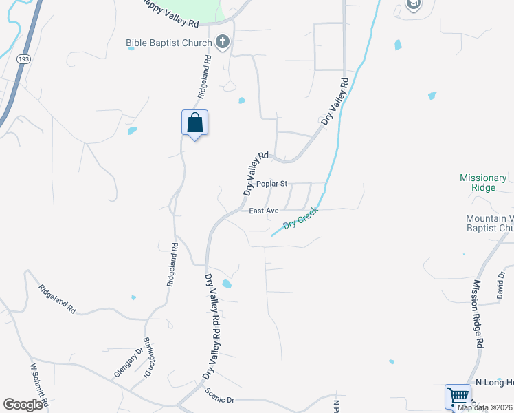 map of restaurants, bars, coffee shops, grocery stores, and more near 1027 Dry Valley Road in Rossville