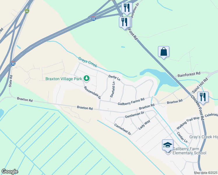 map of restaurants, bars, coffee shops, grocery stores, and more near 5633 Prestonfield Lane in Hope Mills