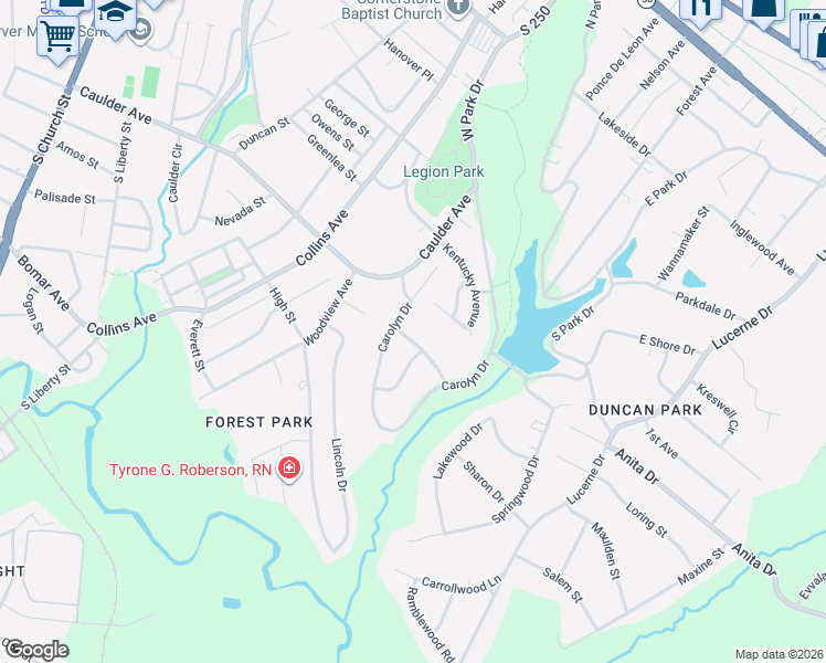 map of restaurants, bars, coffee shops, grocery stores, and more near 106 Carolyn Drive in Spartanburg