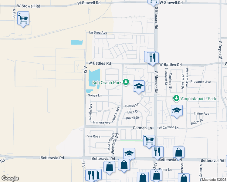 map of restaurants, bars, coffee shops, grocery stores, and more near 1433 Marsala Avenue in Santa Maria