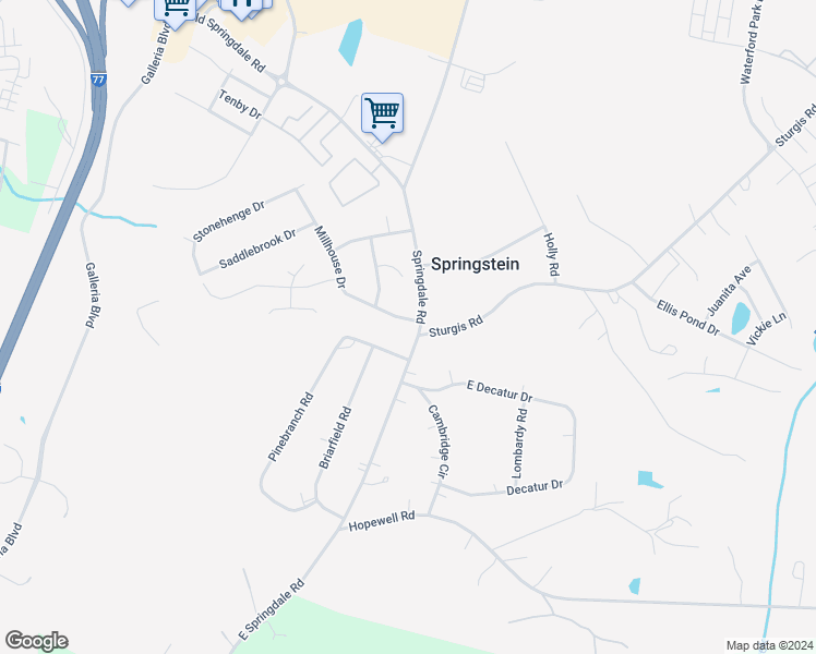 map of restaurants, bars, coffee shops, grocery stores, and more near 909 Springdale Road in Rock Hill