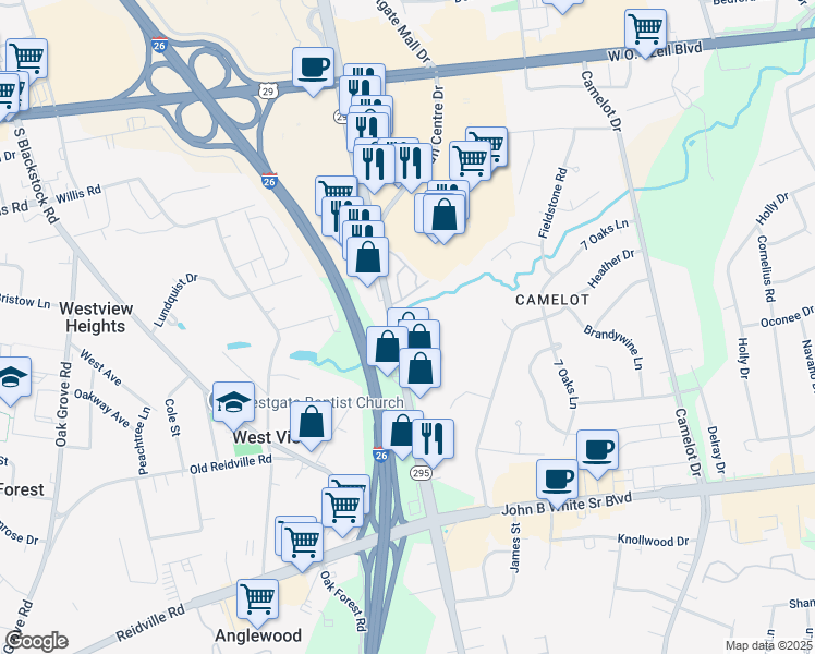 map of restaurants, bars, coffee shops, grocery stores, and more near 1000 Hunt Club Lane in Spartanburg