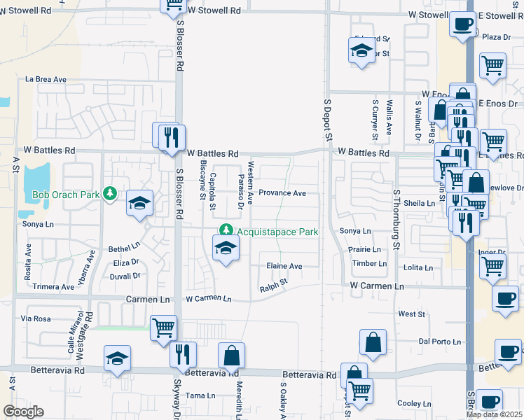 map of restaurants, bars, coffee shops, grocery stores, and more near 930 Alba Court in Santa Maria