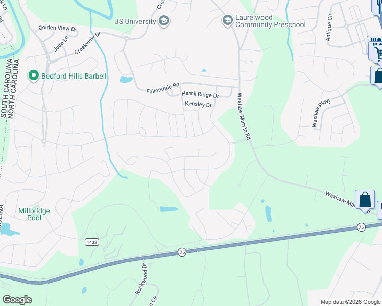 map of restaurants, bars, coffee shops, grocery stores, and more near 3001 Hamilton Mill Drive in Waxhaw