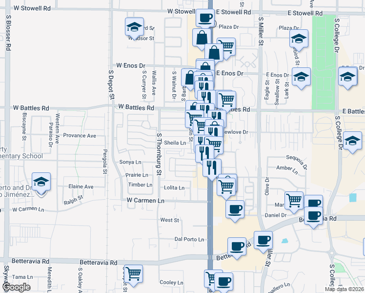 map of restaurants, bars, coffee shops, grocery stores, and more near 200 Sheila Lane in Santa Maria