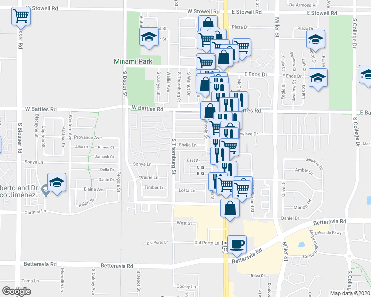 map of restaurants, bars, coffee shops, grocery stores, and more near 304 Sheila Lane in Santa Maria