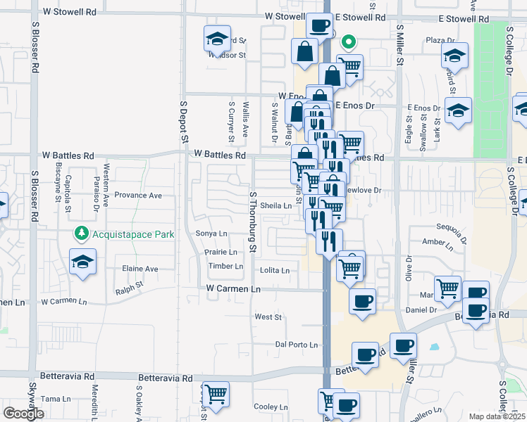 map of restaurants, bars, coffee shops, grocery stores, and more near 304 Sheila Lane in Santa Maria