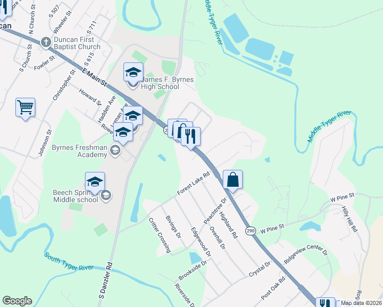 map of restaurants, bars, coffee shops, grocery stores, and more near 798 E Main St in Duncan