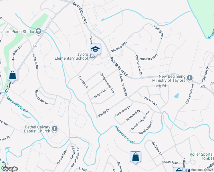 map of restaurants, bars, coffee shops, grocery stores, and more near 101 Bridgewood Avenue in Taylors