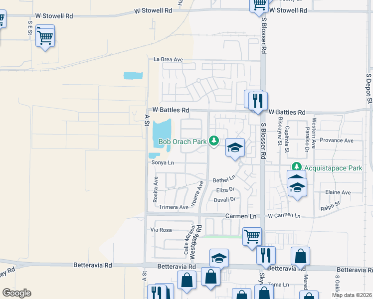 map of restaurants, bars, coffee shops, grocery stores, and more near 1433 Marsala Avenue in Santa Maria