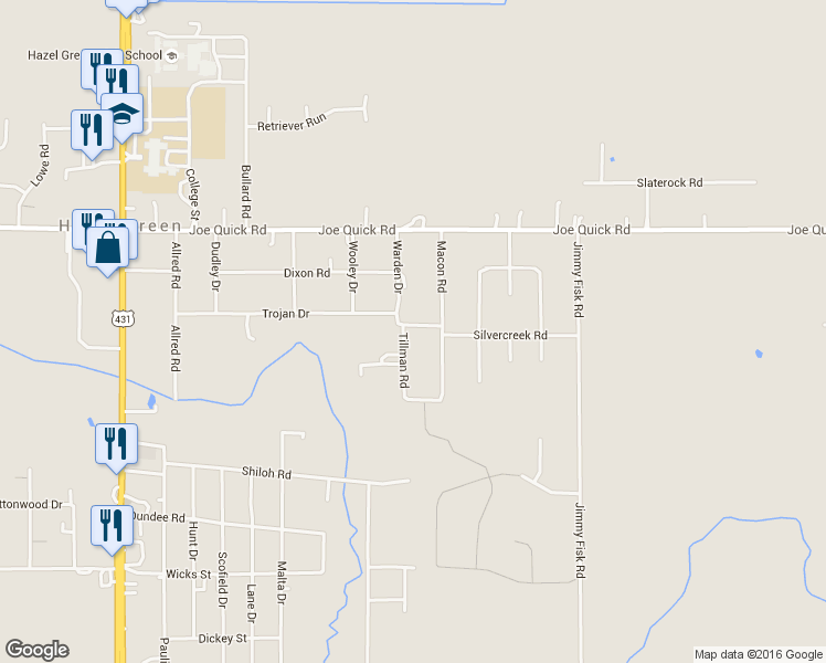 map of restaurants, bars, coffee shops, grocery stores, and more near 105 Tillman Rd in Hazel Green